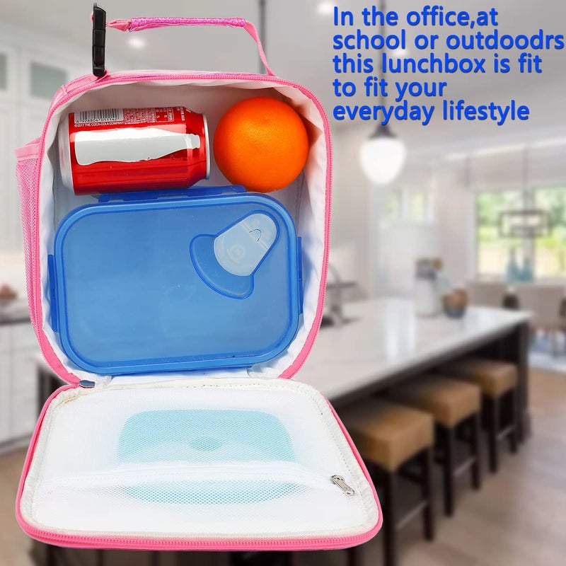 FlowFly Kids Lunch box Insulated Soft Bag Mini Cooler Back to School Thermal Meal Tote Kit for Girls, Boys, PU Pink - Image 2
